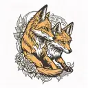 fox playing with coyote   tattoo design idea