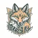 fox playing with coyote   tattoo design idea