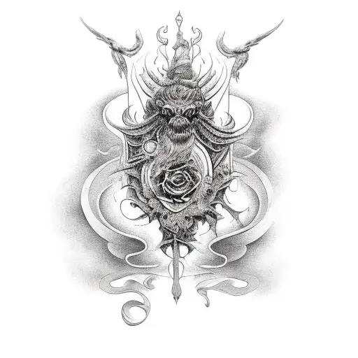 black and grey design inspired by the themes presented in novels written by Fyodor Dostoyevsky  tattoo design idea