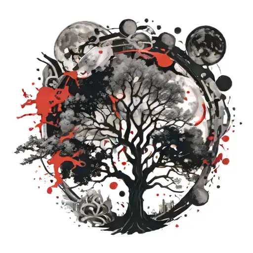 world tree and moon tattoo design idea