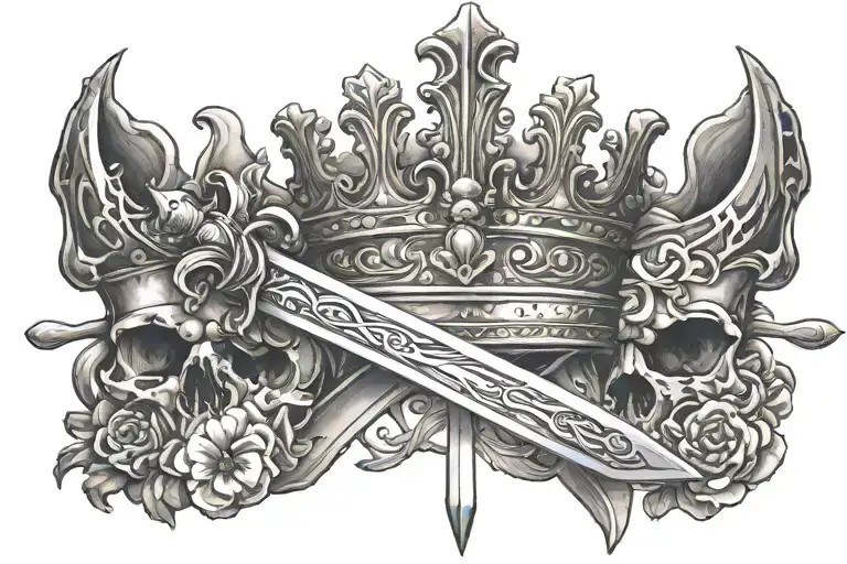 sword and crown made tattoo design idea