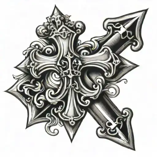 templar cross and fleur de lys and the inscription pro patria semper praesentes tattoo design idea