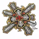 Templar cross with a fleur-de-lis and the inscription pro patria semper preasentes tattoo design idea