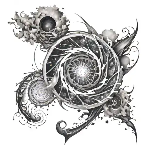 A mesmerizing spiral galaxy with a mix of abstract and realistic elements tattoo design idea
