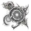 A mesmerizing spiral galaxy with a mix of abstract and realistic elements tattoo design idea