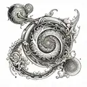 A mesmerizing spiral galaxy with a mix of abstract and realistic elements tattoo design idea