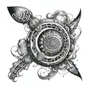 A mesmerizing spiral galaxy with a mix of abstract and realistic elements tattoo design idea