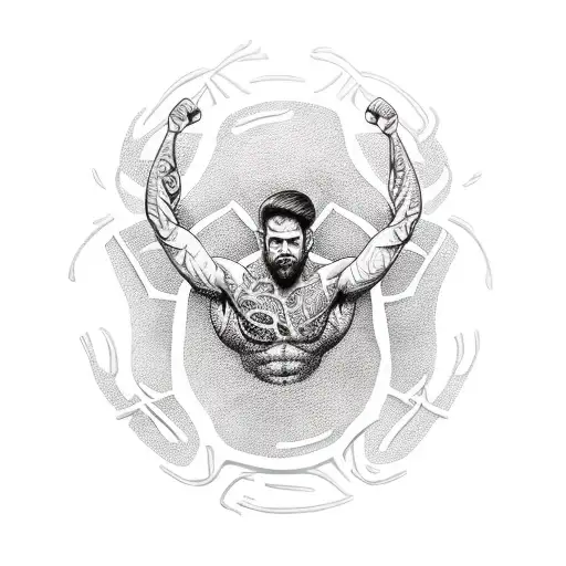 A crossfit enthusiast conquering a challenging natural obstacle course tattoo design idea