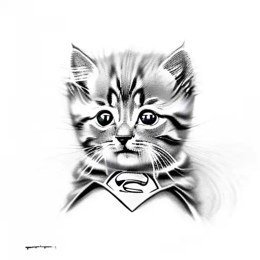 super cute kitten that is actually batman, but it's really good at disguises tattoo design idea