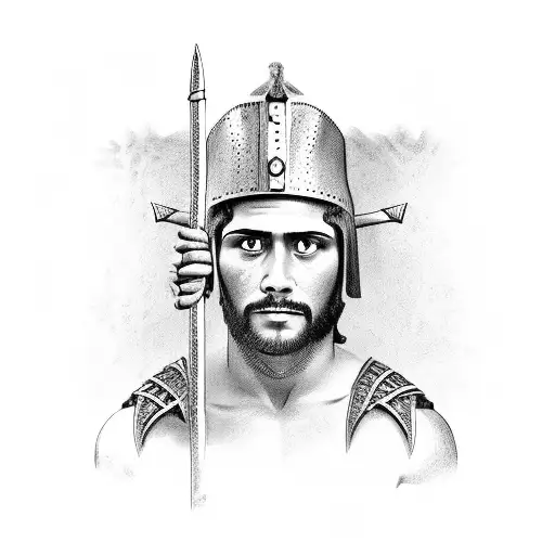 shirtless Roman soldier holding spear above his head tattoo design idea