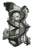 spiral staircase deteriorating cathedral windows gothic architecture  tattoo design idea