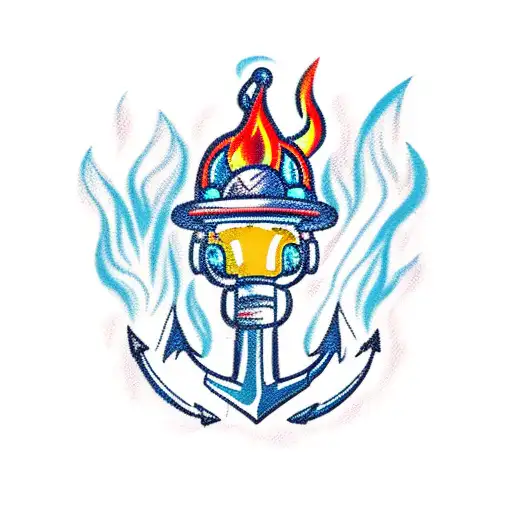 anchor topped with fire helmet tattoo design idea