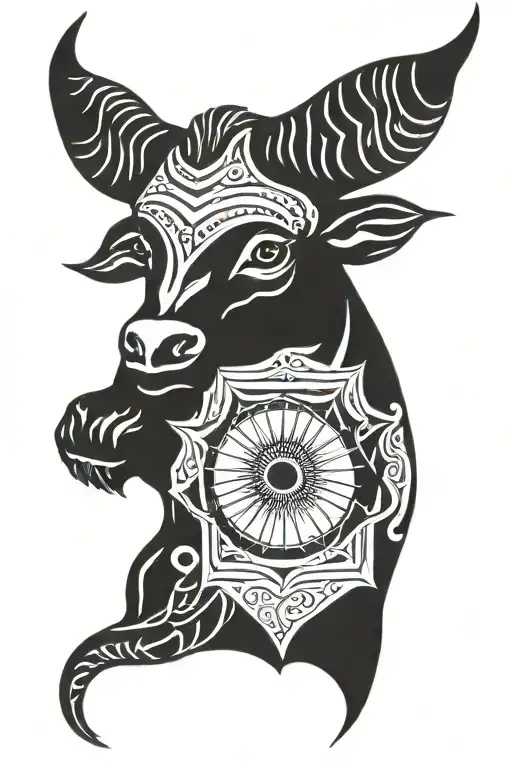 Chevron, eye, sun, animal, taurus zodiac sign tattoo design idea