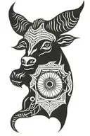 Chevron, eye, sun, animal, taurus zodiac sign tattoo design idea