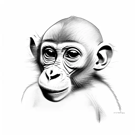 realistic little cute monkey face tattoo design idea
