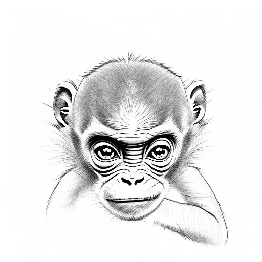 realistic little cute monkey face tattoo design idea