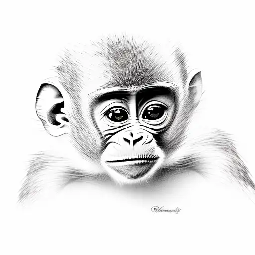 realistic cute monkey face tattoo design idea