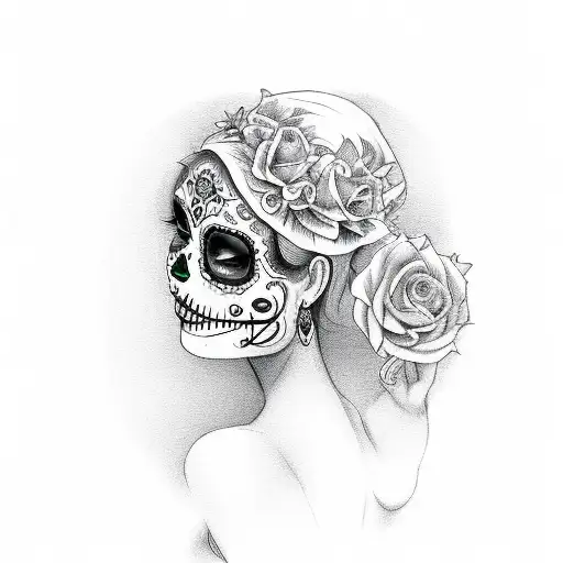 Day of the dead girl holding an apple tattoo design idea