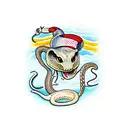 a python eating a little mouse, wearing a sailor hat that says "snake farm" tattoo design idea