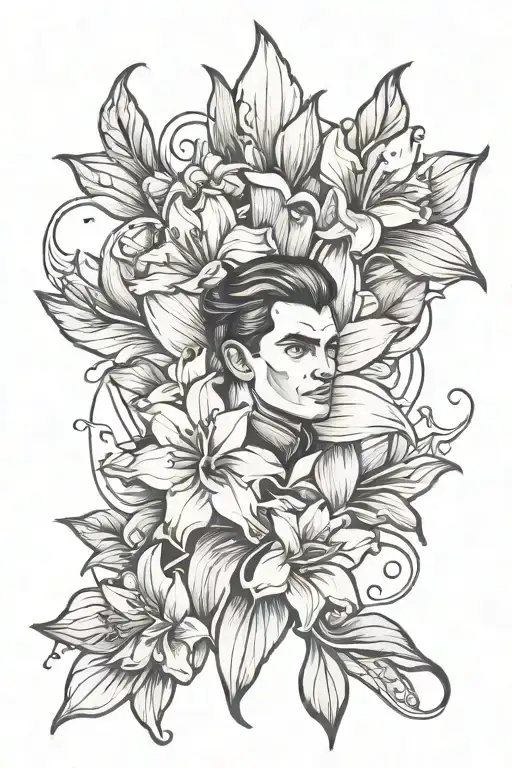 archer, atlas, and amaryllis flower tattoo design idea