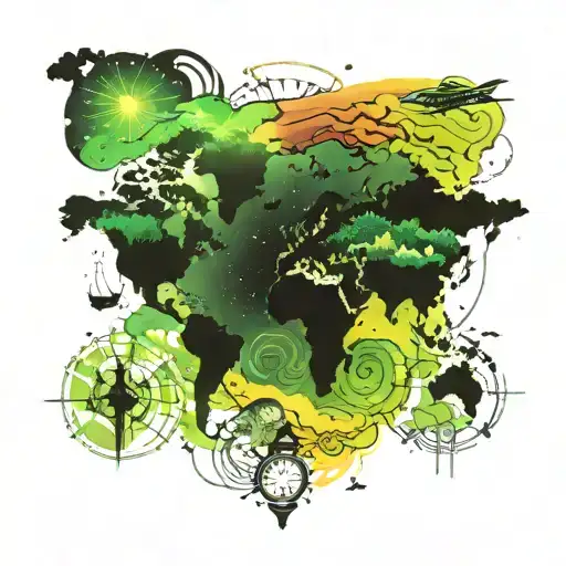 world map with aurora borealis tattoo design idea