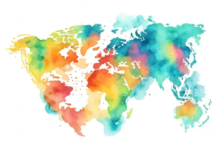 world map with aurora borealis tattoo design idea