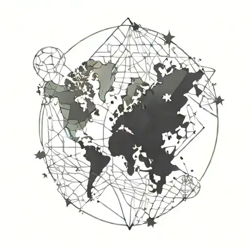 world map with aurora borealis tattoo design idea