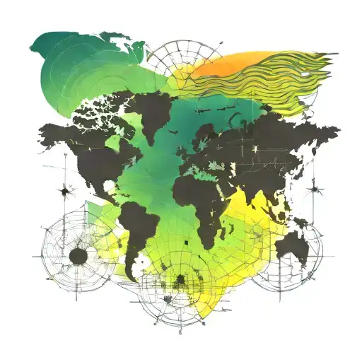 world map with aurora borealis tattoo design idea