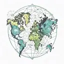 world map with aurora borealis tattoo design idea