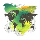 world map with aurora borealis tattoo design idea