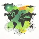 world map with aurora borealis tattoo design idea