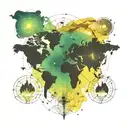 world map with aurora borealis tattoo design idea