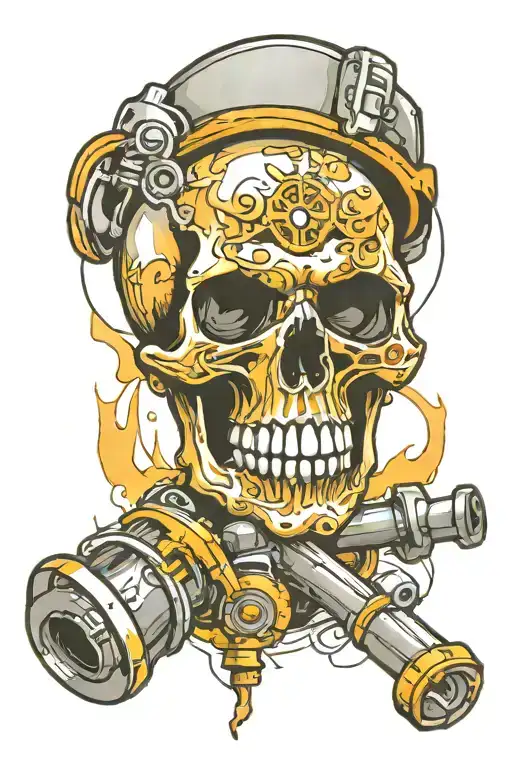 skull and piston tattoo design idea