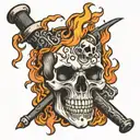 skull and piston in fire tattoo design idea