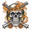 skull and piston in fire tattoo design idea