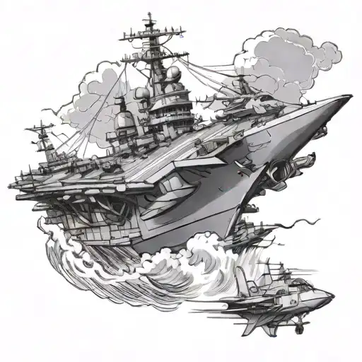 USS Carl Vinson aircraft carrier with plane soaring tattoo design idea