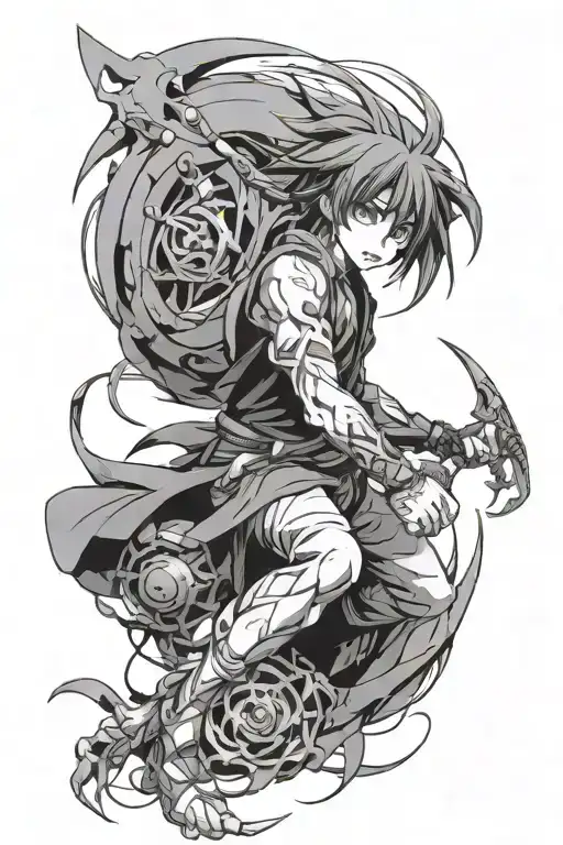 anime character wielding tattoo design idea