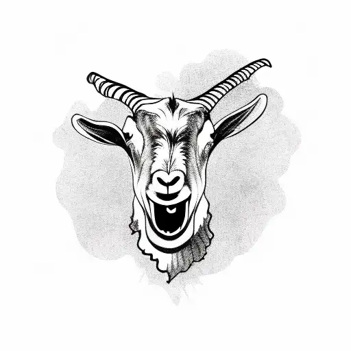 goat screaming with tongue out and throat slit tattoo design idea