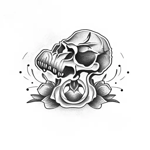 monkey Skull and Roses tattoo design idea