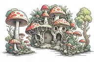 mushroom cave tattoo design idea