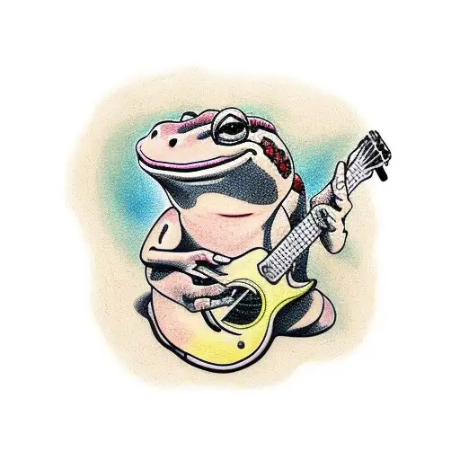 toad holding a guitar  tattoo design idea