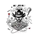 plate of spaghetti with cowboy hat tattoo design idea