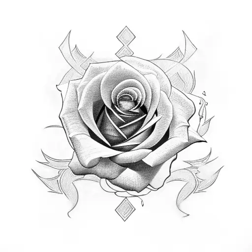 rose with fire tattoo design idea