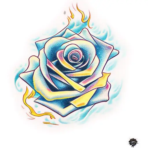 rose with stick with fire tattoo design idea