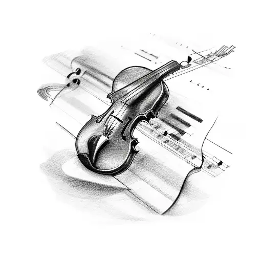 violin note, with monitor speakers, headphones and piano around tattoo design idea
