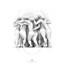A group of people hugging, forming the shape of a wifi signal tattoo design idea