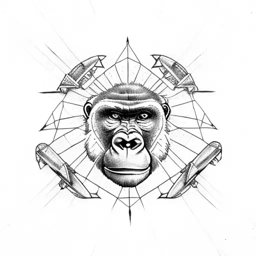 gorilla airplane compass rose  tattoo design idea