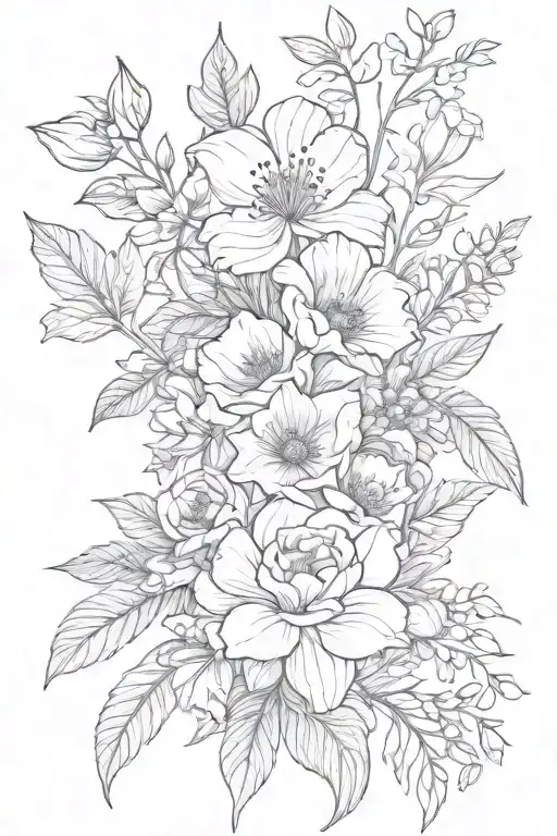 birth flowers for March, April, may, and November in a bouquet  tattoo design idea