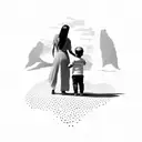 Mother facing backwards holding hands with a 2 year old boy and a 3 year old girl. tattoo design idea