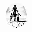 Mother facing backwards holding hands with a 2 year old boy and a 3 year old girl. tattoo design idea